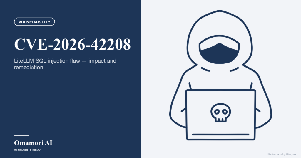 CVE-2026-42208 — LiteLLM SQL injection flaw — impact and remediation. Illustrations by Storyset