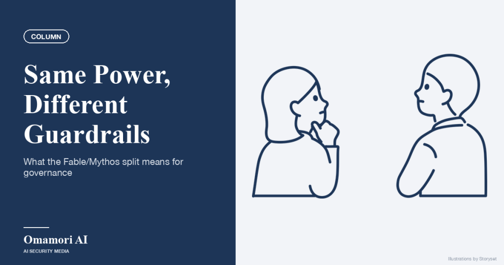 Same Power, Different Guardrails — What the Fable/Mythos split means for governance. Illustrations by Storyset