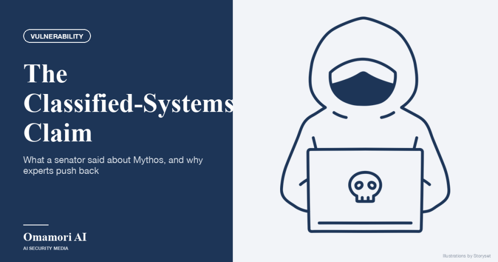 The Classified-Systems Claim — What a senator said about Mythos, and why experts push back. Illustrations by Storyset